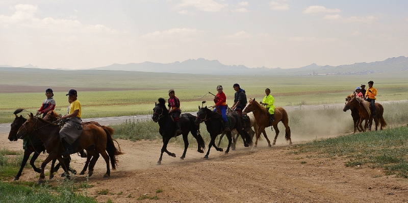 Nadaam-Reiter preschen an uns vorbei
